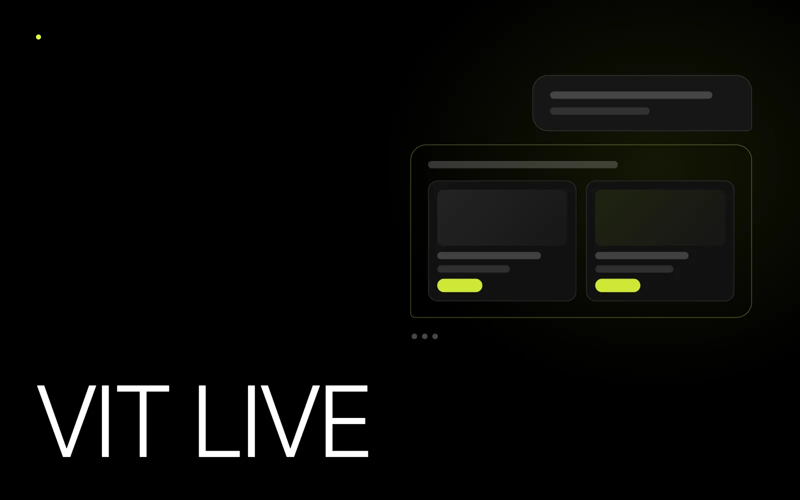 Типографская обложка на чёрном: название VIT LIVE крупным тонким шрифтом и схема чата — пузырь с вопросом и пузырь с ответом, в котором две карточки каталога с ценниками; всё нарисовано фигурами, без слов.